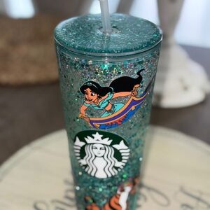 Starbucks Glitter Tumbler with Teal and Multicolor Design